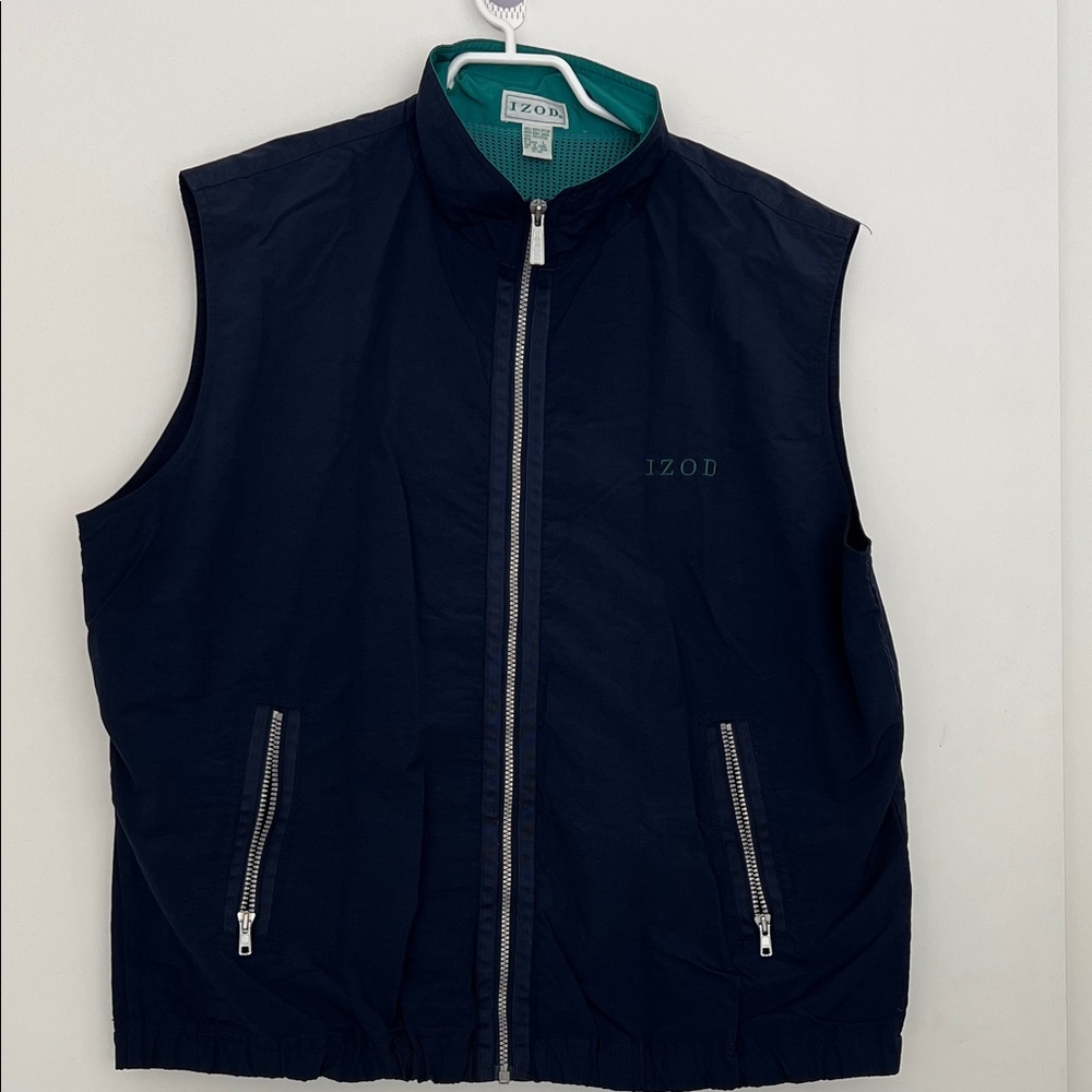Izod Men's Dark Blue Vest with Green Accents